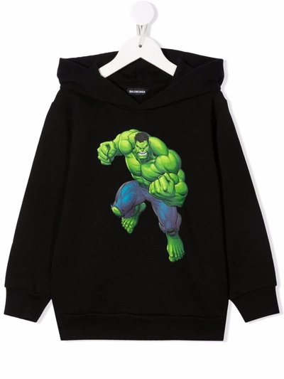 Shop Balenciaga Hulk Graphic-print Cotton Hoodie In Black