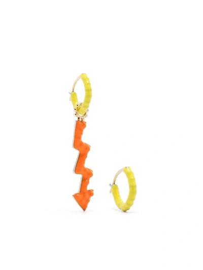 Shop Gaya 18kt Yellow Gold Mini Enamelled Arrow Charm Hoop Earrings