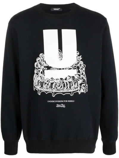 Shop Undercover Graphic-print Crew Neck Sweatshirt In Black