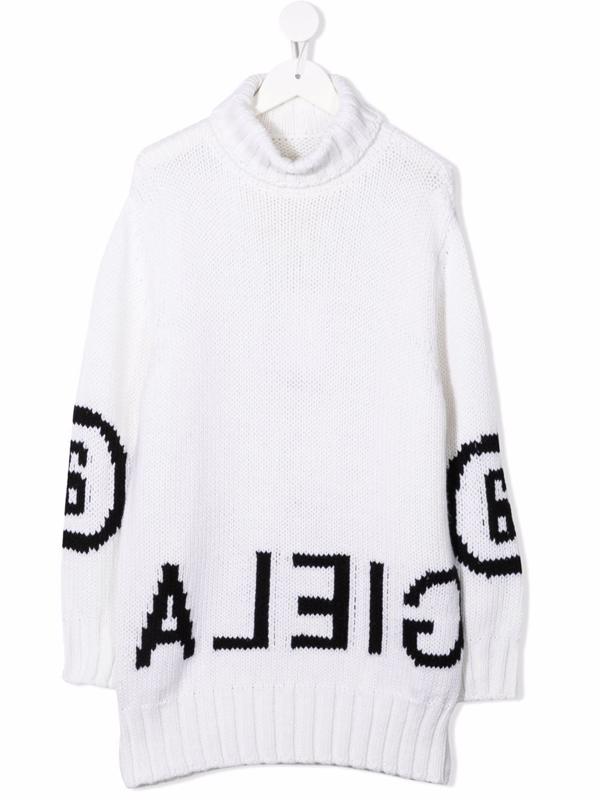 MM6 Maison Margiela Kids logo-intarsia crew-neck jumper - White