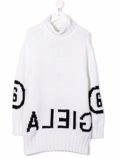 Mm6 Maison Margiela Intarsia-knit Roll-neck Jumper Dress In White
