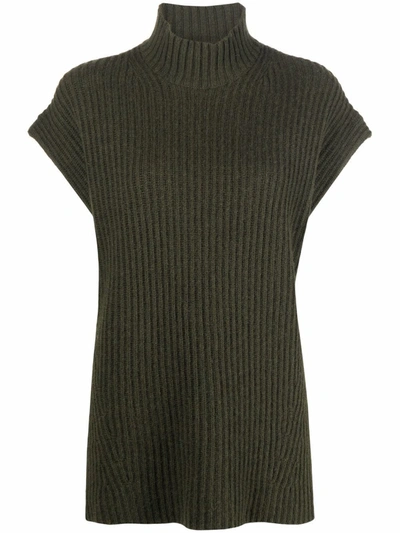 Shop Ganni High-neck Knitted Vest In Green