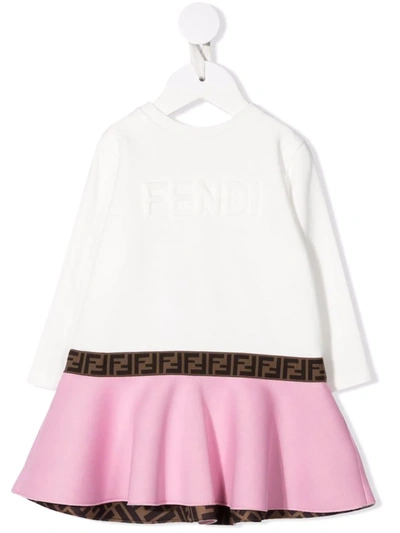Shop Fendi Colour-block Cotton Dress In White