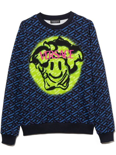 Shop Versace Teen Medusa Smile Crew-neck Sweatshirt In Blue