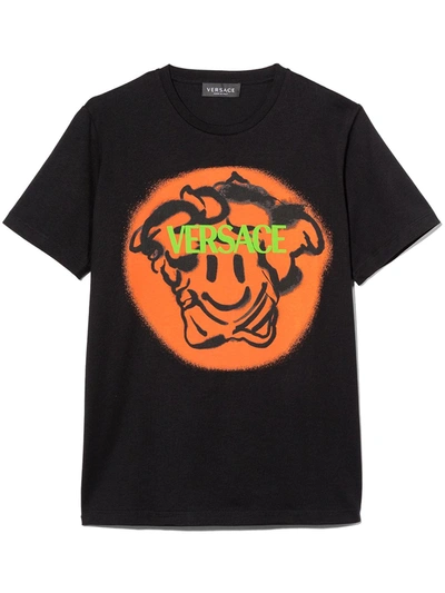 Shop Versace Teen Medusa Smile Cotton T-shirt In Black