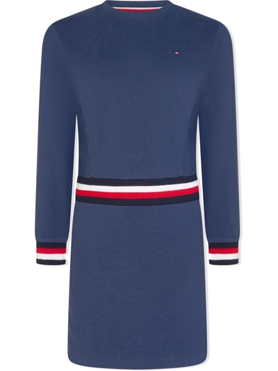 Shop Tommy Hilfiger Junior Logo-striped Jumper Dress In Blue