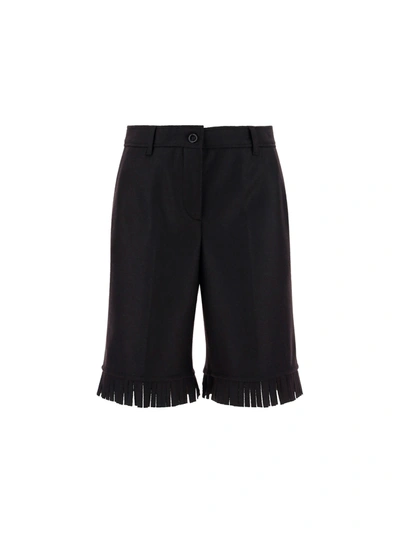 Burberry Wool Shorts With Frayed Edges In Black