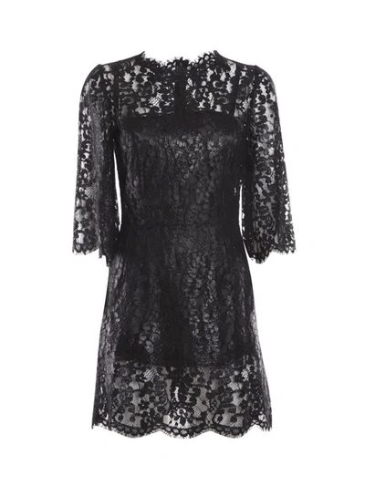 Shop Dolce & Gabbana Mini Dress In Laminated Effect Lace In Black
