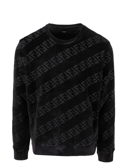 Shop Fendi Diagonal Ff Velvet Sweatshirt In Black