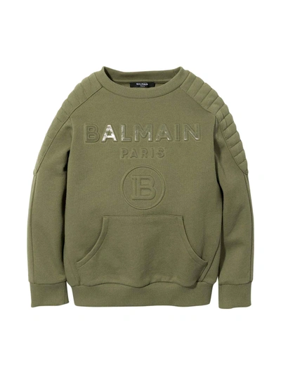 Shop Balmain Green Teen Sweatshirt With Frontal Logo