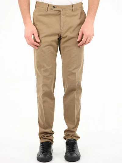 Shop Pt01 Superslim Fit Beige Trousers In Brown