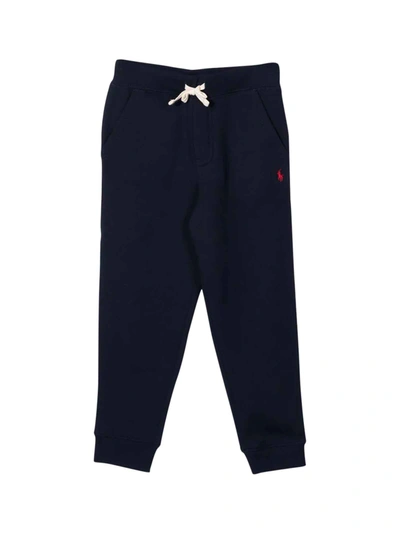 Shop Ralph Lauren Blue Trousers With Red Logo