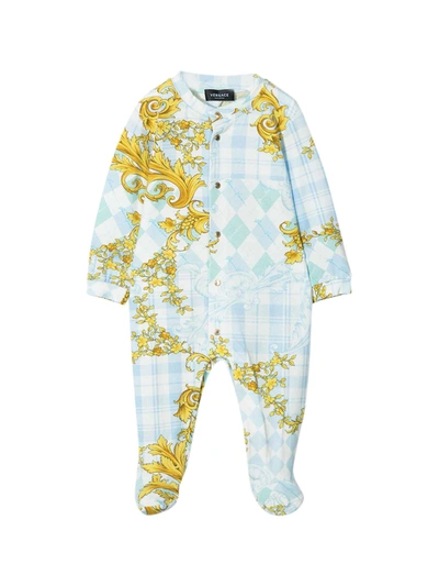 Shop Versace Baroque Print Romper Kids In Azzurro/oro