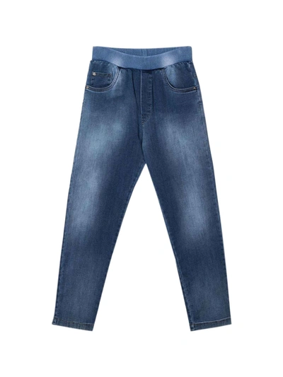 Shop Versace Blue Jeans With White Print Kids In Denim