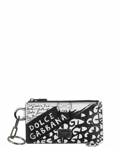 Shop Dolce & Gabbana Graffiti Card Holder In White