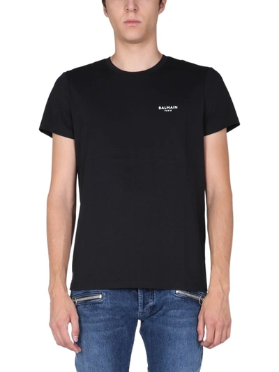 Shop Balmain T-shirt With Flocked Logo In Black