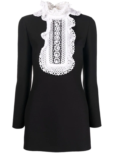 Valentino Women's Embroidered-lace Wool And Silk-blend Mini Dress In Schwarz