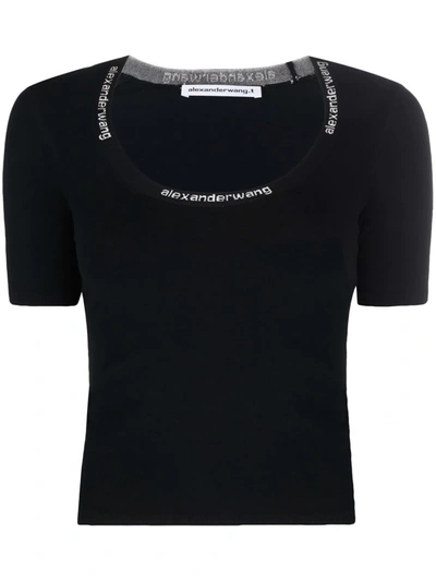 Shop Alexander Wang Logo-trim Scoop-neck T-shirt In Schwarz