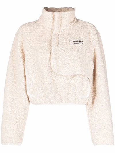 Shop Off-white Embroidered-logo Shearling Jacket In Nude