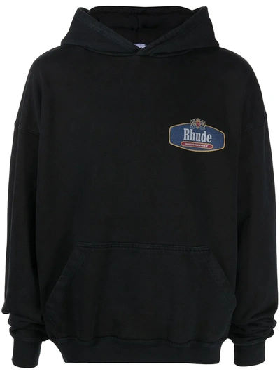 Shop Rhude Logo-print Pullover Hoodie In Schwarz