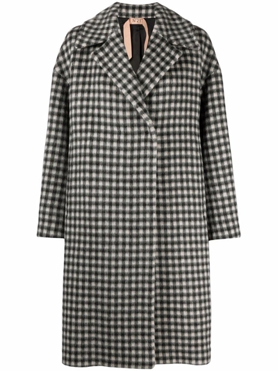 Shop N°21 Check-pattern Drop-shoulder Coat In Schwarz