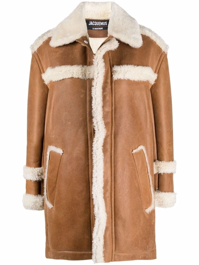 Shop Jacquemus Shearling-trim Coat In Nude