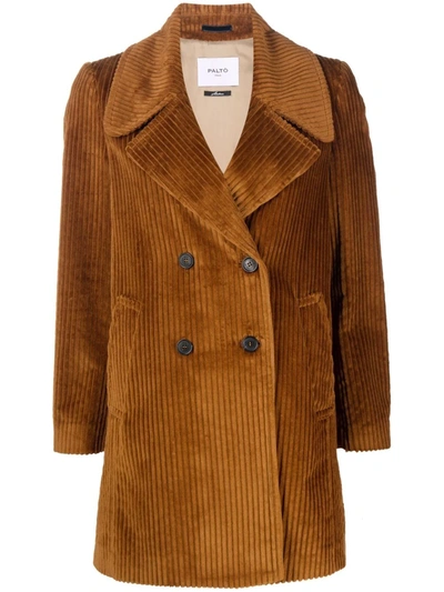 Shop Paltò Corduroy Double-breasted Coat In Braun