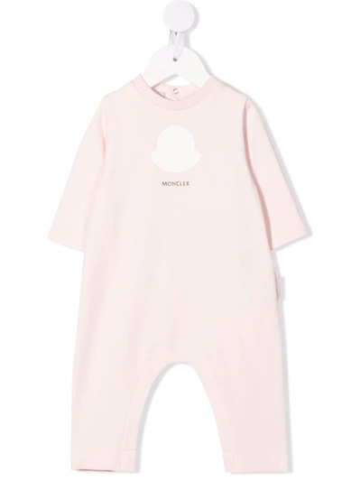 Shop Moncler Logo-print Cotton Romper In Pink