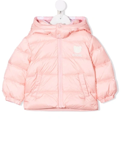 Shop Moschino Logo-print Hooded Padded Jacket In Pink