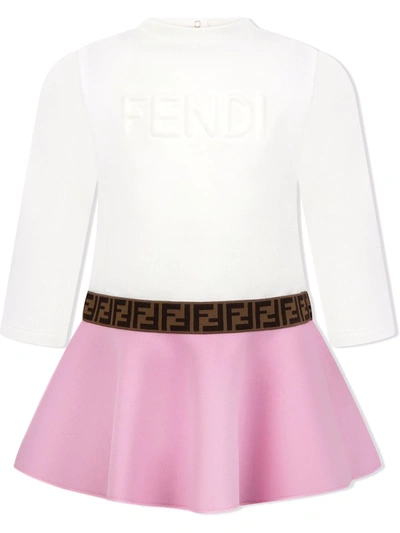 Shop Fendi Embossed Logo Flared Dress In 白色