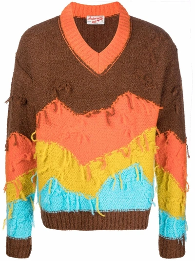 Shop Andersson Bell Fringed Colour-block Jumper In 褐色