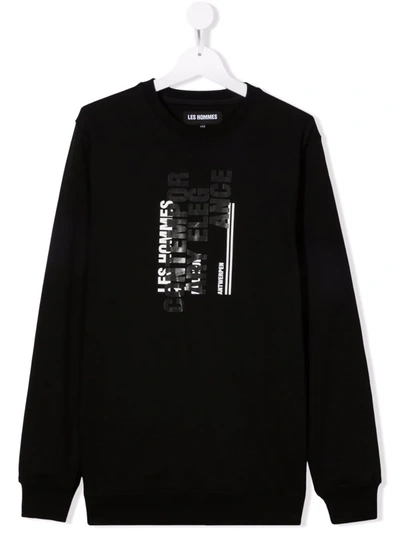 Shop Les Hommes Teen Graphic-print Cotton Sweatshirt In 黑色