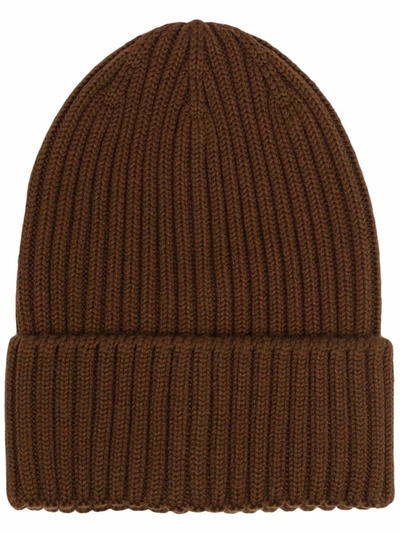 Shop Ermenegildo Zegna Ribbed-knit Wool-blend Beanie In Braun