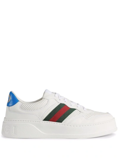 Shop Gucci Web-trim Leather Sneakers In Weiss