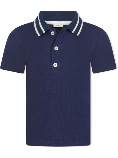 Shop Fendi Logo-collar Polo Shirt In Blue