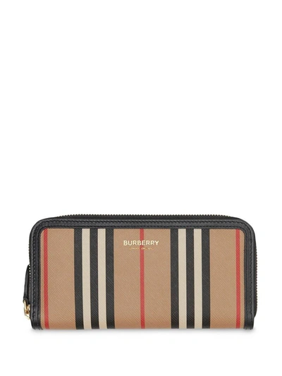 Shop Burberry Icon Stripe E-canvas And Leather Zip-around Wallet In Black