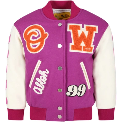 Shop Off-white Lilac Jacket For Kids With Logo In Fuchsia