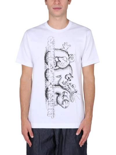 Shop Comme Des Garçons Shirt Crew Neck X Kaws T-shirt In Bianco