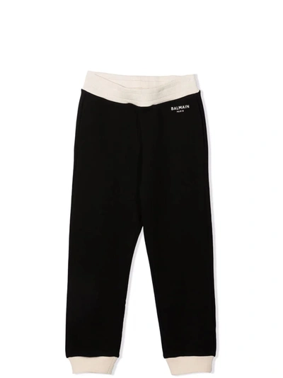 Shop Balmain Sports Trousers With Print In Nero-begie