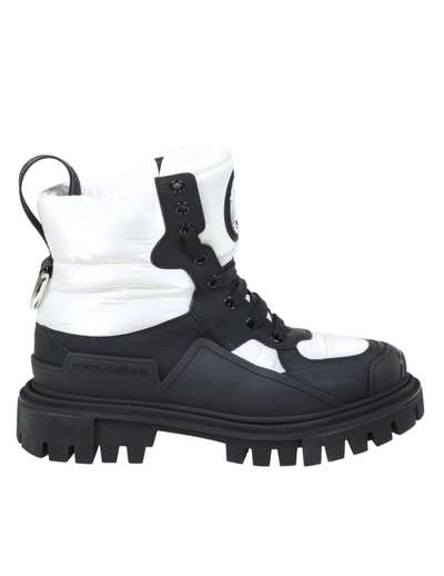 Shop Dolce & Gabbana Trekking Boots In Nylon And Leather In White/black
