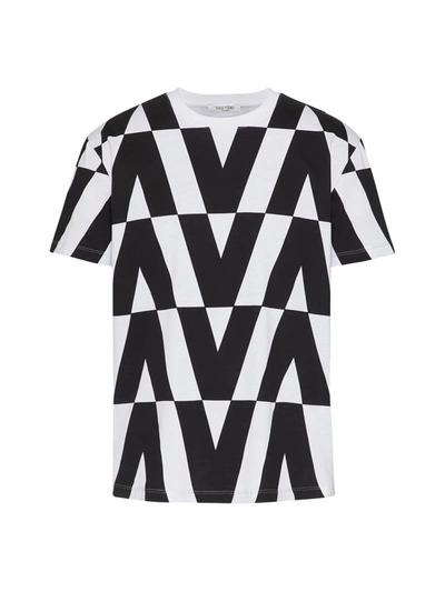 Shop Valentino T-shirt Jersey,regular,print Vltn In Optical Ivory Black