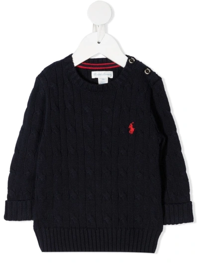 Shop Ralph Lauren Polo Pony Cable Knit Jumper In Blue