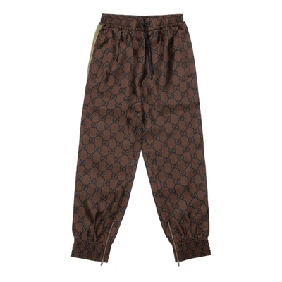 Shop Gucci Gg Supreme Print Silk Pants In Brown
