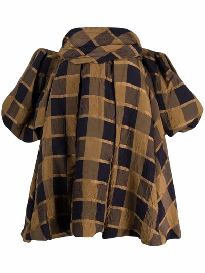 Shop Khaite Checked Flared Two-in-one Dress In Brown