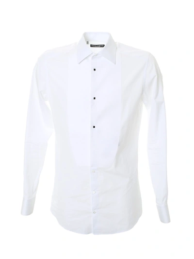 Shop Dolce & Gabbana White Cotton Tuxedo Shirt