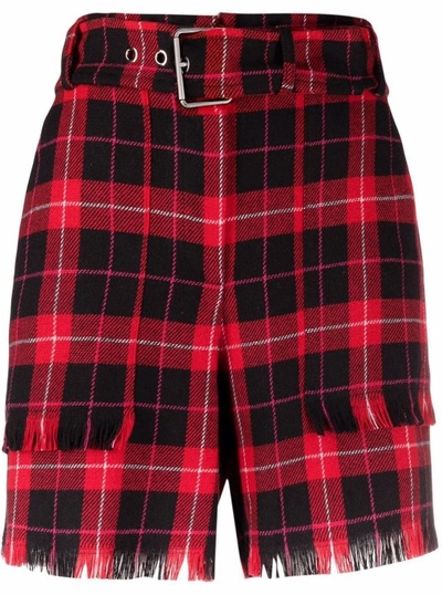 Shop Pinko Check Flannel Shorts In Red