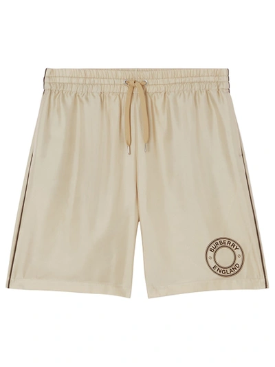 Shop Burberry Silk Logo Graphic Drawcord Shorts Soft Fawn