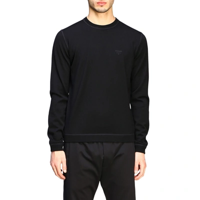 Shop Prada Crewneck Wool Sweater With Logo In Black