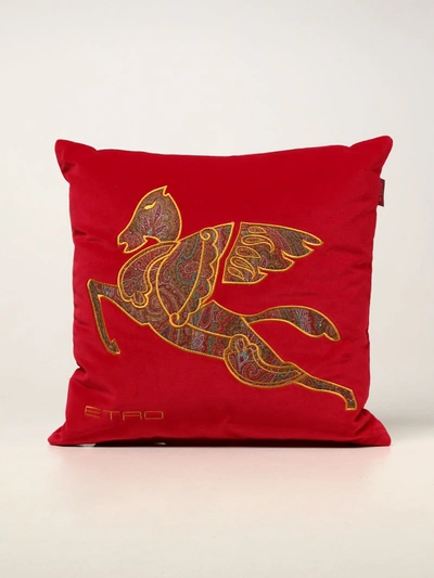 Shop Etro Home Pegaso  Cushion In Velvet In Red