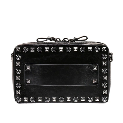 Valentino Guitar Rockstud Rolling Noir Satchel With Studs And Stones In Black